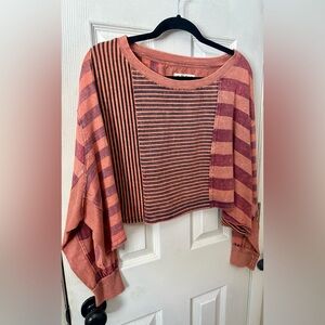 Free People We the Free Just My Stripe Cropped Pullover, Oversized XS